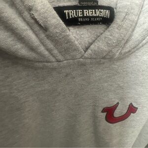 True Religion Light Gray Hoodie with Red Emblem